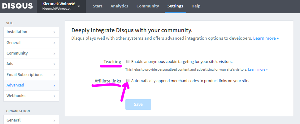 Disqus linki afiliacyjne wordpress