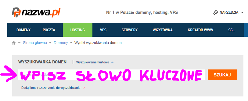 zarejestruj domenę ze słowem kluczowym 