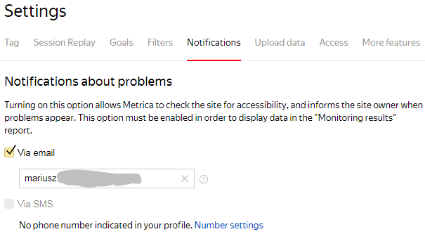 yandex metrica powiadomienia